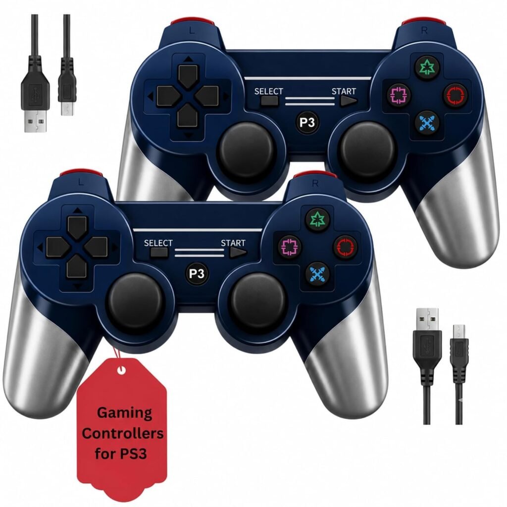 2 Pack PS3 Wireless Controller Blue & Silver