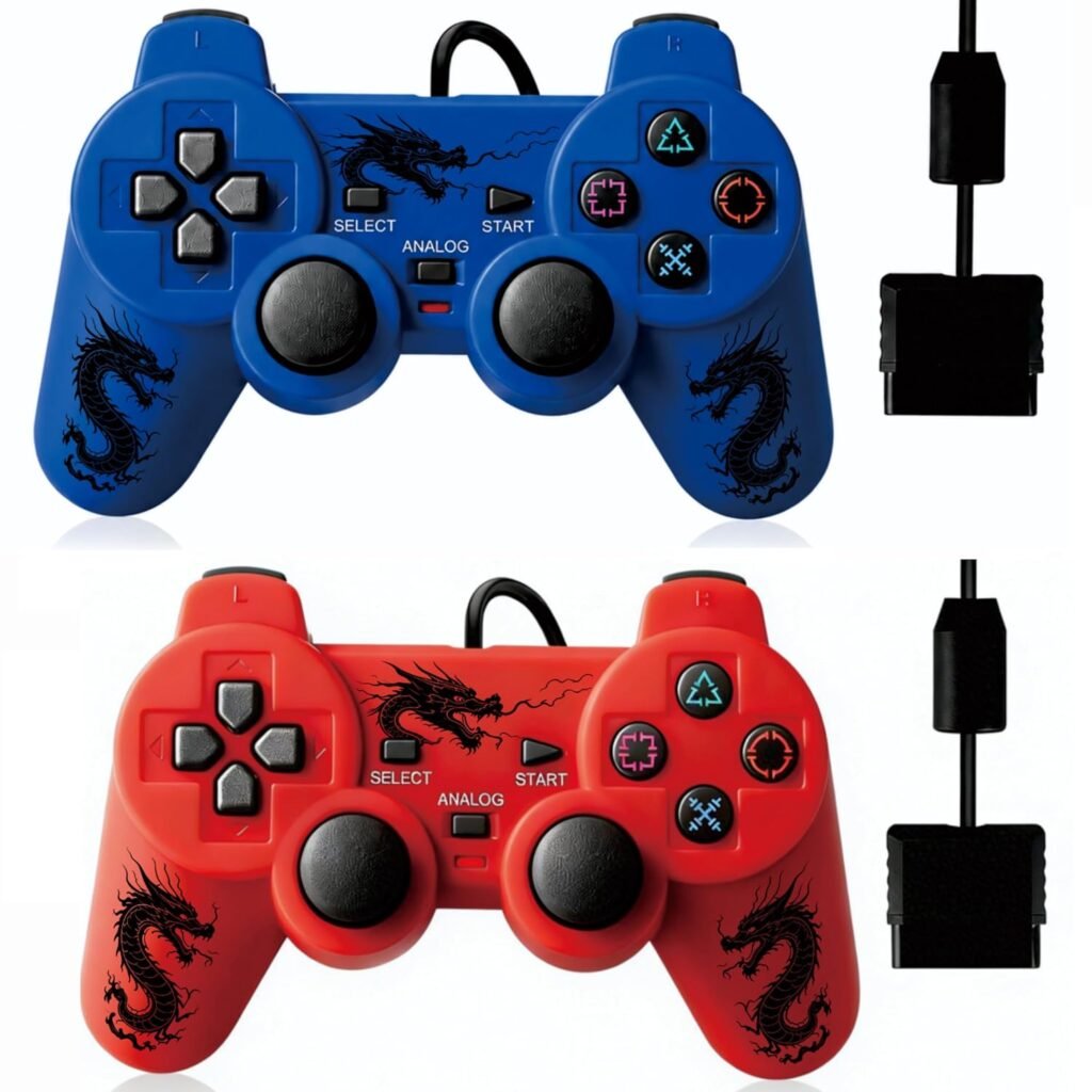 Wired PS2 Controller Blue & Red